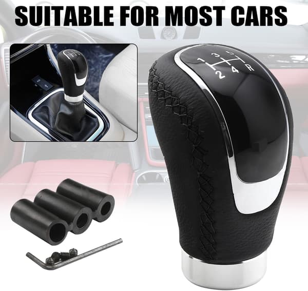 Kompatibel Universal Gear Shift Knob med 3 Adaptere 8 mm 10 mm 12 mm til Biler Aluminium Legering og Læder Sort