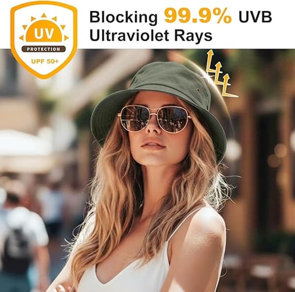Unisex bøllehat med UPF 50+ UV-beskyttelse, foldbar til camping, vandreture, havearbejde - blå Khaki One size
