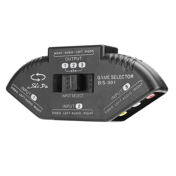 3 i 1 ud audio og video RCA splitter sort switch med AV kabel til DVD VCD VCR Sort