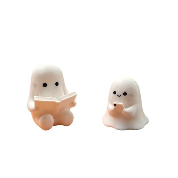 Halloween Ghost Figurine Set with Reading Ghost/Phone Ghost Sculpture A2
