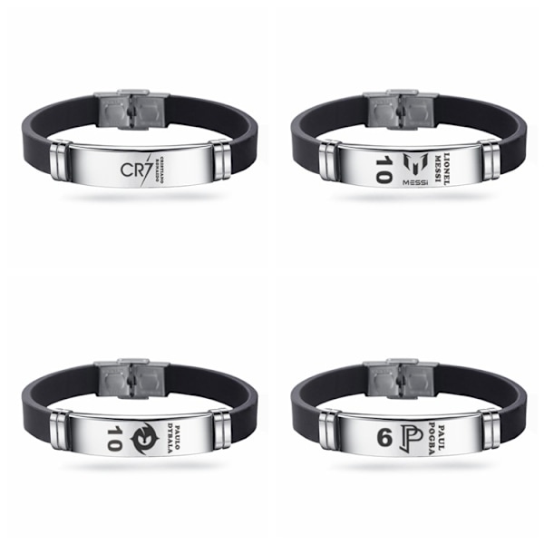 Fotbollsklubbs Sport Silikon Armband Rostfritt Stål Justerbart Armband*2st - Perfekt Messi