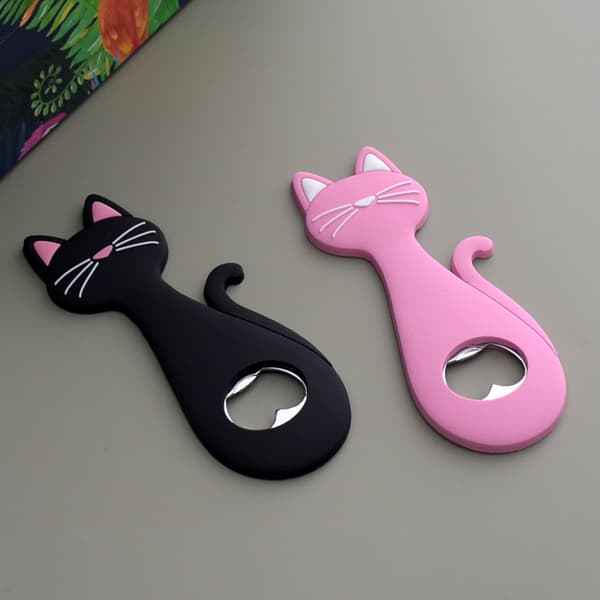 2-pak Sød Kat Oplukker (Sort, Pink) PVC Plast/Metal Ma