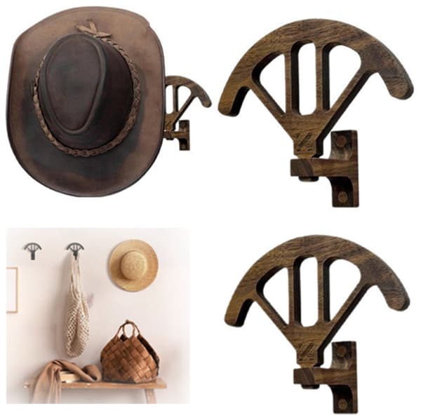 Väggmonterad hattställ i trä för cowboyhattar, rustik västerländsk heminredning