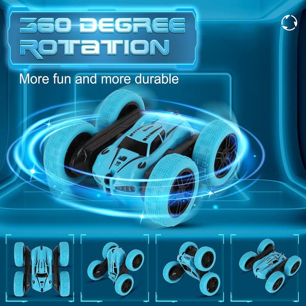 Fjernstyret bil RC Stuntbil 4WD 2,4 Ghz med LED-lys 360° dobbeltsidet flips legetøj til 6+ årige drenge piger børn