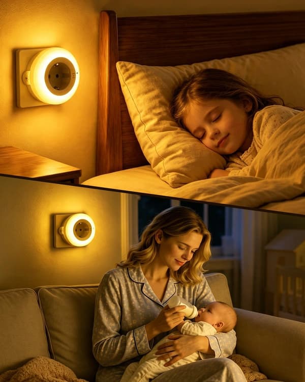 1800K ravfarget LED nattlys, øyevennlig plug-in stikkontakt med 3 moduser og dimbar, autosensor 2pcs