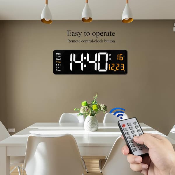 Stor digital väggklocka med fjärrkontroll 16 tum LED väckarklocka med stor display och datum dag temperatur timer för hem sovrum