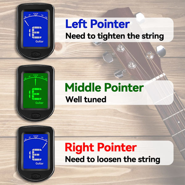 Gitarrstämmor Clip-On, Digital Stämmor med Plektrum, för Akustisk Gitarr, Elektrisk Gitarr, Bas, Violin, Ukulele och Andra Stränginstrument