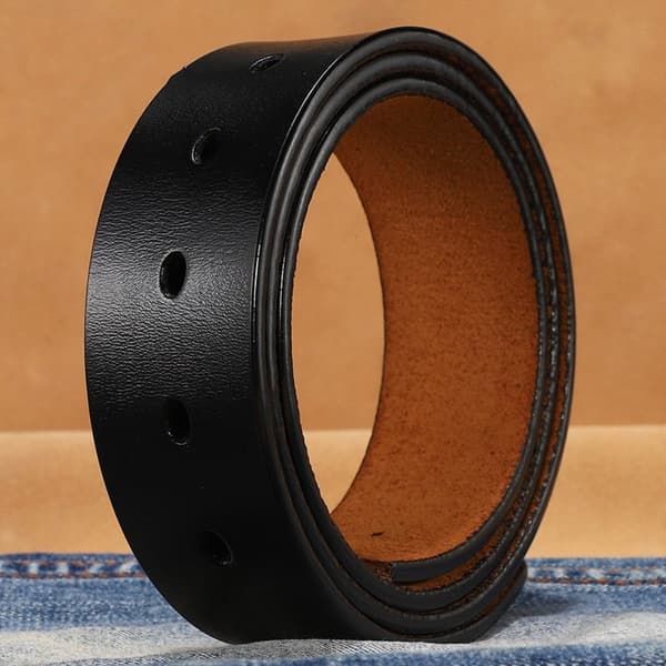 Äkta läderbälte utan spänne 03 Black 3.8cm