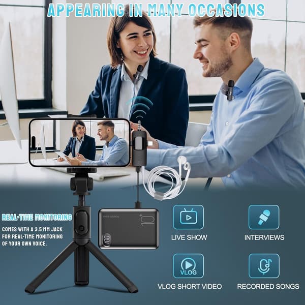 Trådløs mikrofon til iPhone Android Kamera iPad, 3-i-1 Dobbelt Professionel Lavalier Mini Mikrofon med USB-C Plug Play til Video YouTube TikTok