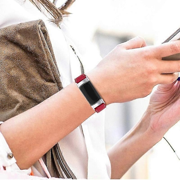 Premium Ægte Læder Justerbart Armbånd til Fitbit Charge 6/5 - Perfekt Rød Red Fitbit Charge 6