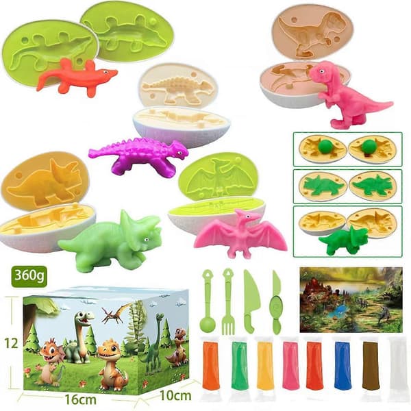 Playdough Dinosaur Egg Sett for Barn Dinosaur Playdough Former Playdough Tilbehør Dinosaur Leker Gave til 3 4 5 6 7 8 År Jenter Gutter FL