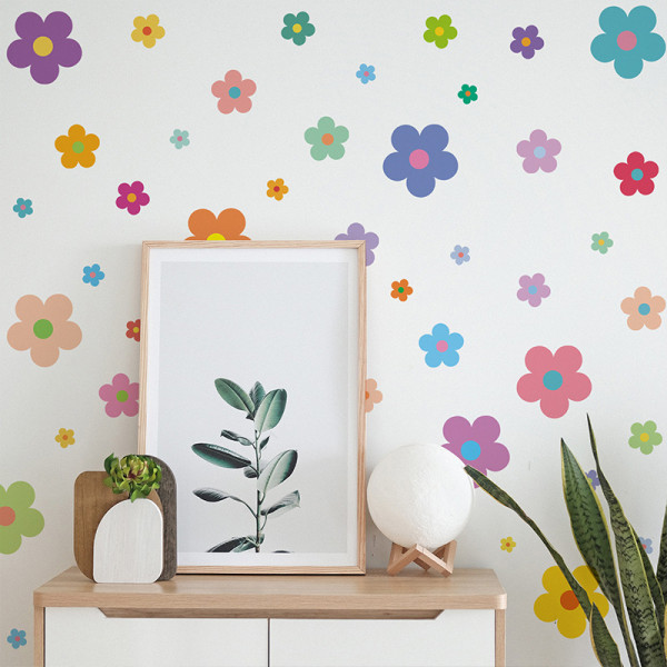 Fargerike veggklistremerker med små blomster for barnerom, nattbordlayout, garderobe, barnehagelassromlayout klistremerker