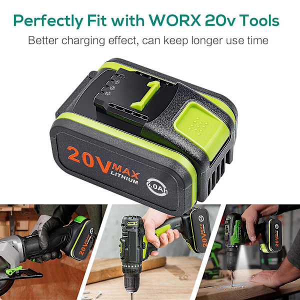 6.0ah Fr Worx 20v Li-ion Akku WA3551 WG169 WA3516 WX372 Teho