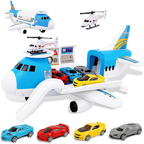 Kuljetuskone, kuljetuslentokoneen autolelusetti lapsille, sisältää 4 autoa, 1 helikopterilelun [YATOY]