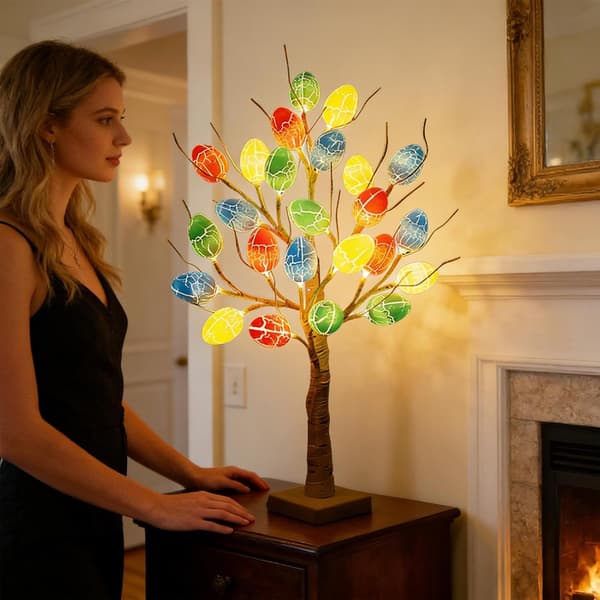Påskäggsträd, 59,8 cm LED-mittpunkt med ljus, batteri-/USB-driven bordsdekoration för vårhemmet