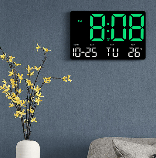 Digital väggklocka, extra stor LED-display, datum, inomhustemperatur, Fahrenheit/Celsius, elektronisk väggklocka elektronisk klocka
