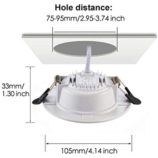 Fällbare LED-spotlights, ekstra flate, innfelte taklamper, runde, for stue, kjøkken, 10-pakning