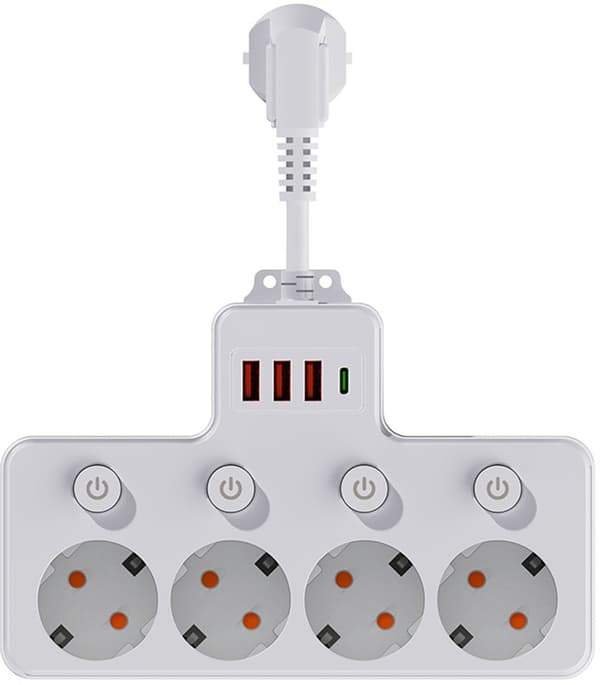 1-til-3 Multi-stikadapter med USB-C og afbryder, kompakt stikkontaktforlænger til hjemmekontoret style 2