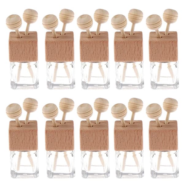 10-pack 8 ml klar glas bil luftfräschare med klämma diffusor tomma eteriska oljeparfymflaskor diffusor ventil tjockt glas prydnad trä