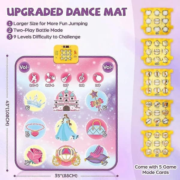Dansematte, danseleke gave til barn jenter gutter 3-12 år, dansepute med trådløs Bluetooth, 9 utfordringsspillmoduser - Perfekt Purple