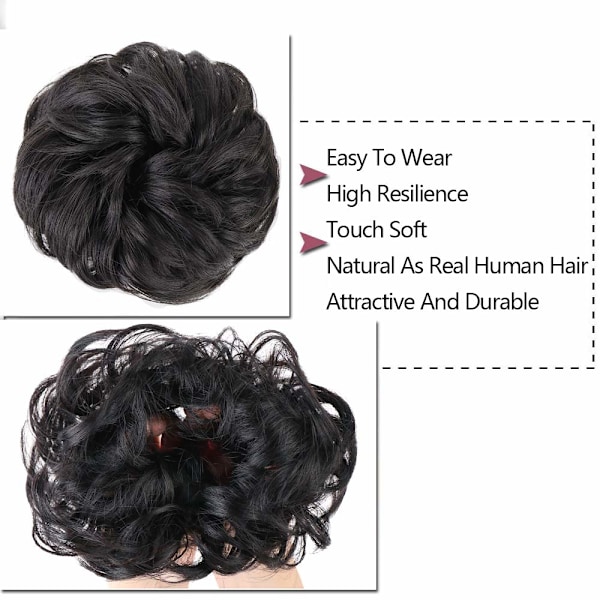 1 st Messy Bun Hårförlängning Scrunchie Lockigt Vågig Messy Syntetisk Chignon för Kvinnor Updo Håraccessoar Natural Black