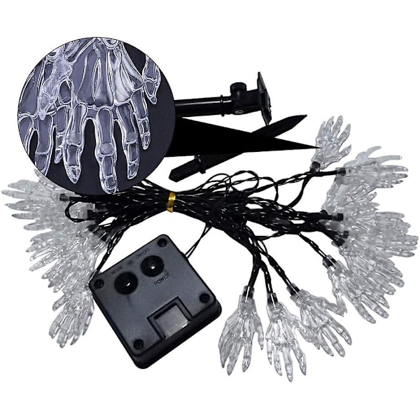 Halloween Solcellelampe Skelet Håndlampe 5 Meter 20 LED Lysstreng Dekoration