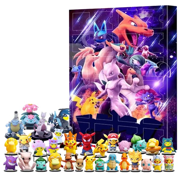 Pikachu Julekalender 2025, 24 figurer i blindbox, 24 dages nedtælling til jul, samleobjekter, legetøj, gaver til børn og voksne