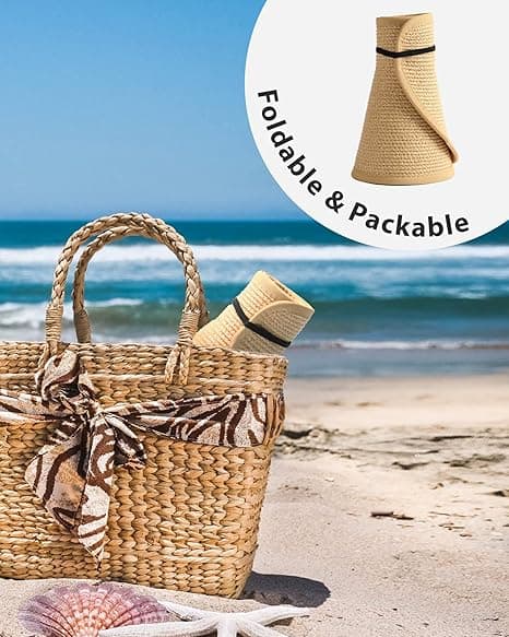 Dame Solhat Bred Skygge UV Beskyttelse Foldbar Sommer Strandhat med Hestehalehul Sort