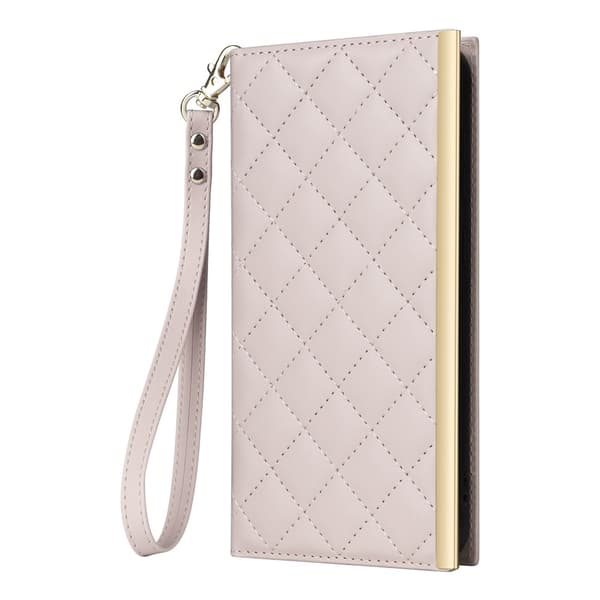 SKALO Samsung S25 FE Gold Edge Quilted Shoulder Strap Wallet Case - Beige Beige beige