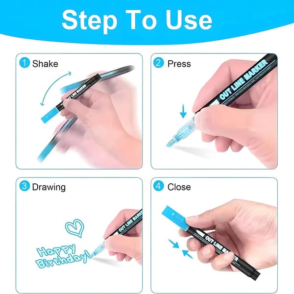 8-Pack Glitter Pens - Metallic Outline Pens with Double Line 8 Färger