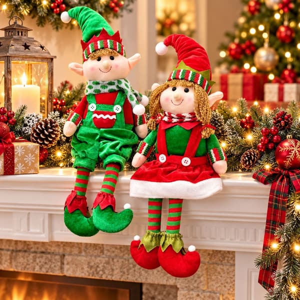 Jul Langbent Nisse Sittende Figur Dekorasjon Ornament Male Elf [A] See details