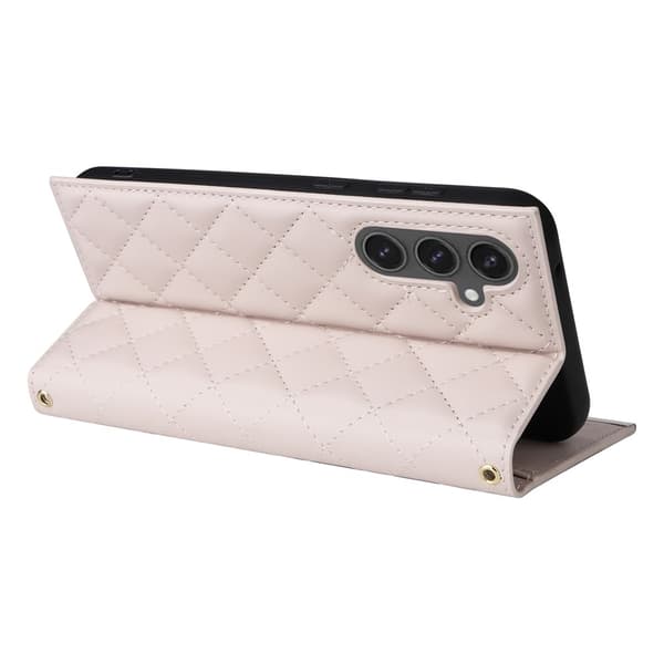 SKALO Samsung S25 FE Gold Edge Quilted Shoulder Strap Wallet Case - Beige Beige beige