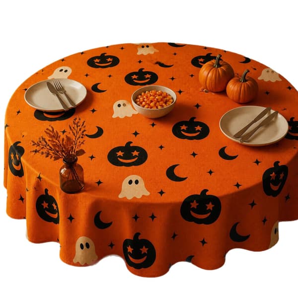 Rund dug med feriedesign til temafester Halloween bordpynt Purple Ghost 90*90CM