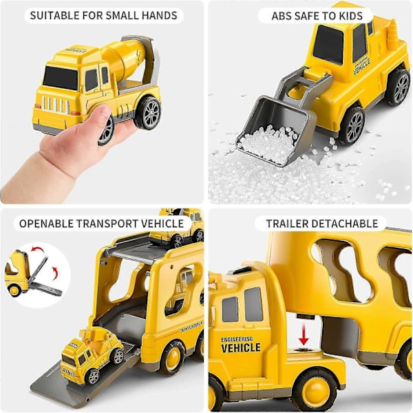 Rakennusleluauto 3 4 5 6 -vuotiaille pojille - 5-in-1 kitkavoimalla toimiva auto, kuljetuslelu, tytöille