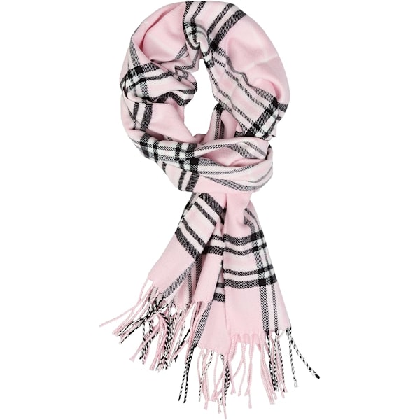 Lyserød Plaid Blomme Fjer Superblød Luksuriøs Cashmere Feel Unisex Vintertørklæde til Mænd og Kvinder