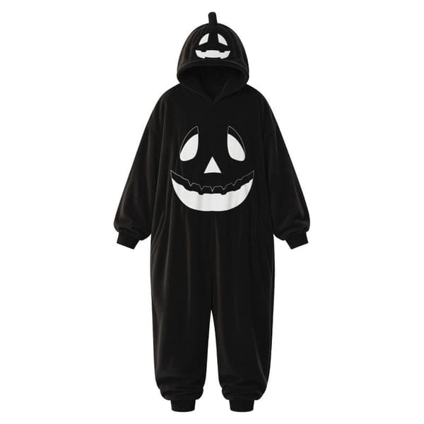 Halloween Gresskar Hette Onesie Pyjamas Sett, Plysj Gresskar Pyjamas, Stor Størrelse Smiley Pumpkin - Orange XL