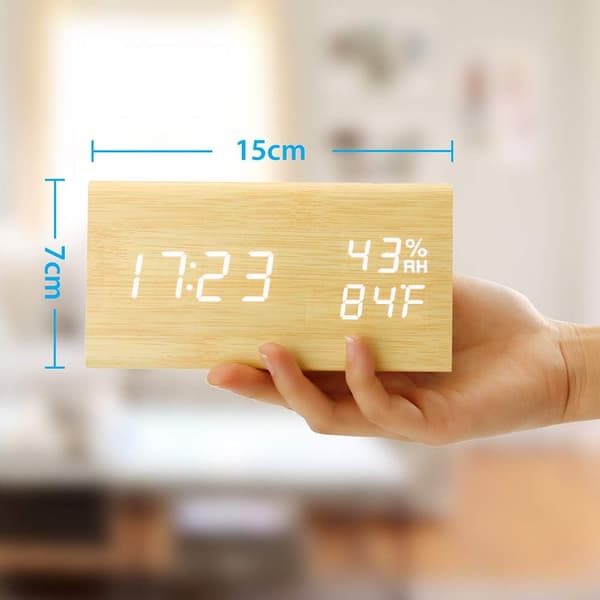 OCT17 Väckarklocka i trä, Digital LED-bordsklocka i trä, Uppgraderad