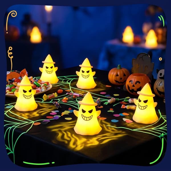 Søt spøkelsesnattlampe for barn, LED Halloween-dekorasjon med 4 ansiktsuttrykk B 6.8*5.5*9.9cm