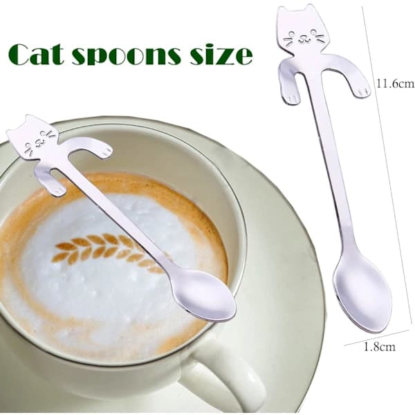Katt Sked Kaffesked Set, Rostfritt Stål Hängande Kopp Tesked