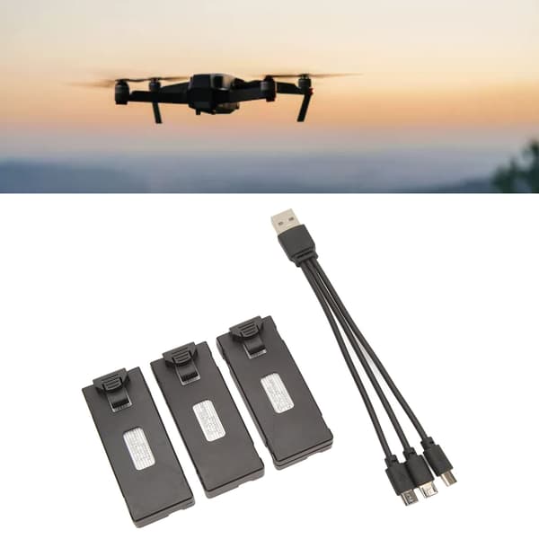 3 stk. RC Fly Litium Batteri Kit Enkel Ladekabel Sett for E88 E88Pro LS E525 E525Pro 3.7v 2600mah