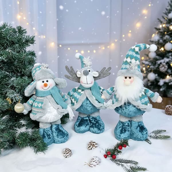 Udtrækkelig julemand snemand rensdyr plys julepynt blå vinduespynt Blue Retractable Deer