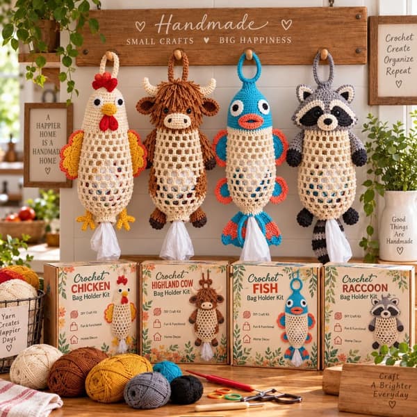 DIY Virkat Djurväskhållar-kit - Handgjord påse för väskor och plånböcker DIY Material Kit Santa hat frog