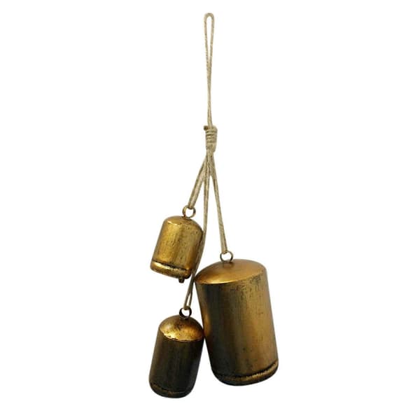 Set med 3 julklockor Mässing Ko Shabby Chic Rustik Metall Hängande Jätte Koklockor Dekor