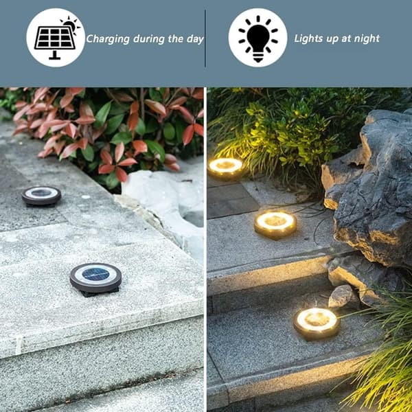 8 Pakke Solcelle Ground Lights Utendørs Solcelle Stake Lights IP68 Vanntett Flat Solcellelys Lyse Solcelledrevne Landskapslys for Hage Varmt Lys