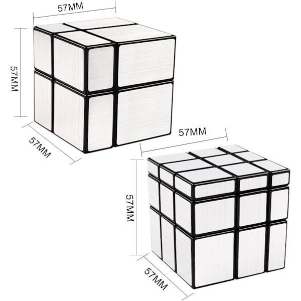 Magic Cube 2x2x2 3x3x3 Puzzle Cube Mirror Block Pack Irregulær Speedcube Ujevn 3D Puzzle Cube Leker Sølv (2-Pakning)
