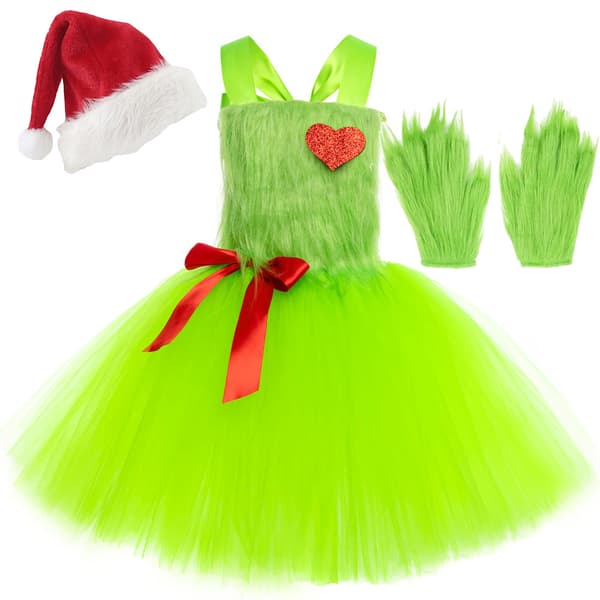 Grøn Grinch Halloween-kostume til piger Jule-rollespil tylskørt 3XL