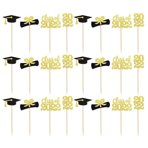 24 stk. Mini papkrus Glædelig eksamen Graduation Dessert Pick Graduation Hat Fødselsdag Frugt Pick P Gylden Golden 10.5X5.9CM