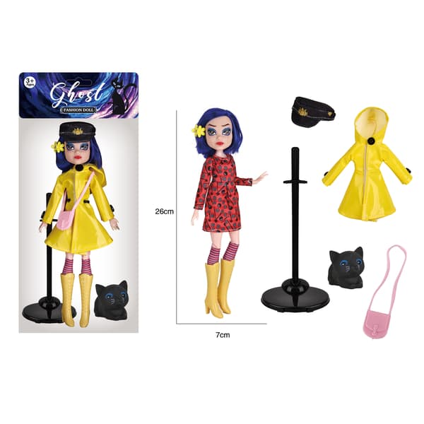 Coraline Docka Pyjamas och Regnrock 2-i-1 Set (cat + stand) bag