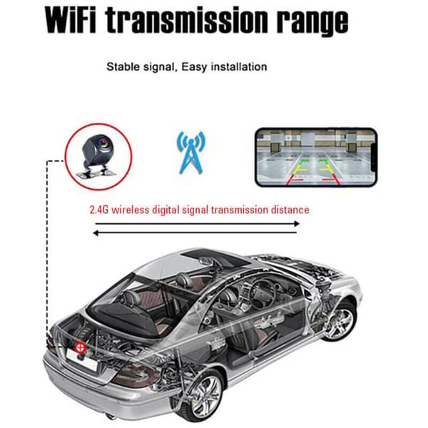 Trådløst bakgear kamera til bil med WIFI, 170 grader, Dash Cam, HD nattesyn, til iPhone, Android, 12V.
