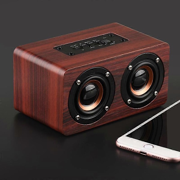 Deqi W5 bluetooth-högtalare - Trämaterial Dubbla horn Handsfree-samtalsfunktion